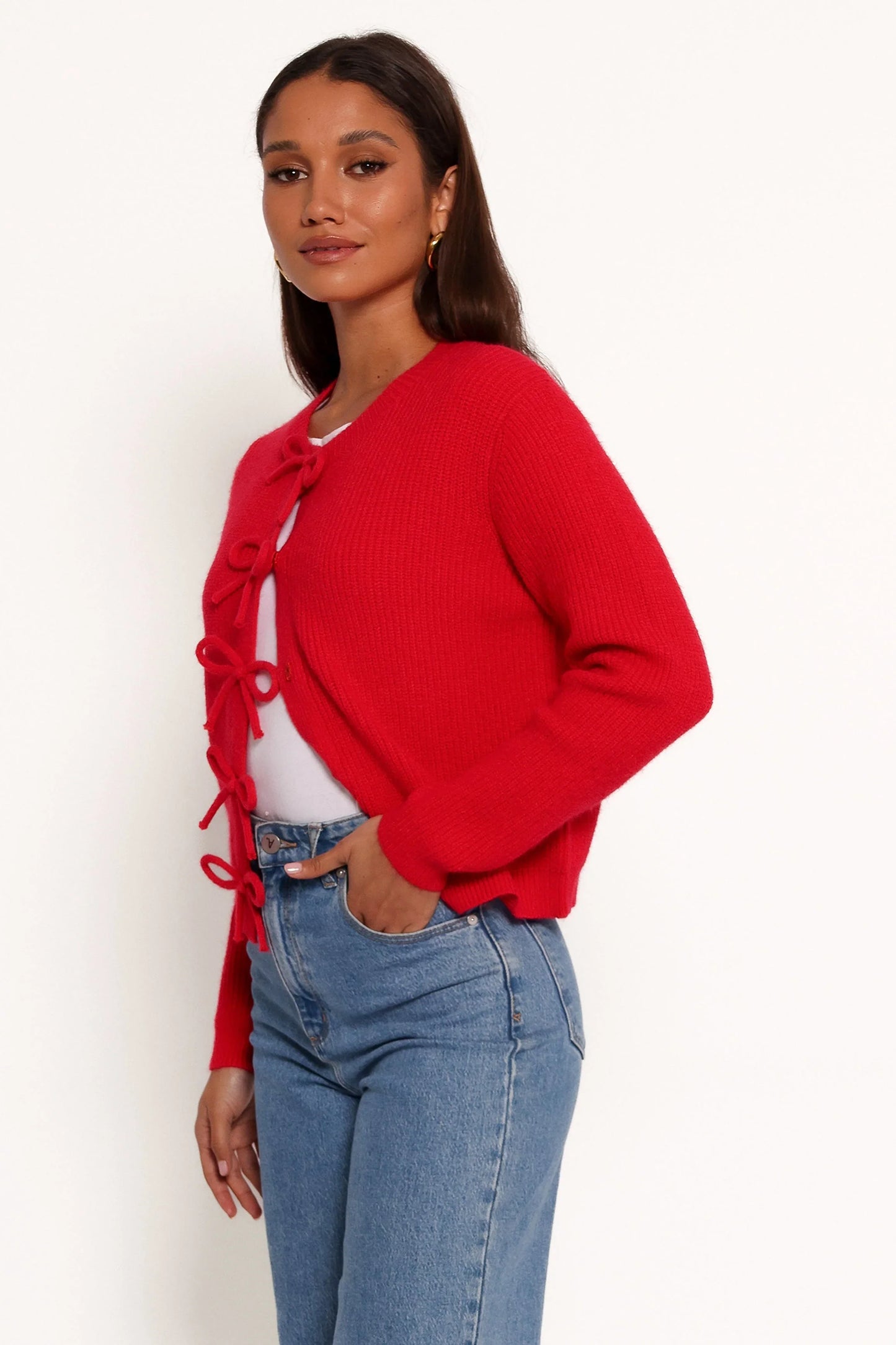 Wilde Bow Front Cardigan Red