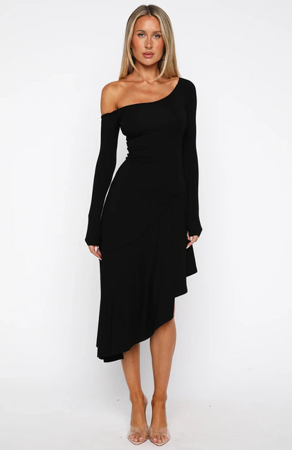 After Youve Gone Long Sleeve Midi Dress Black