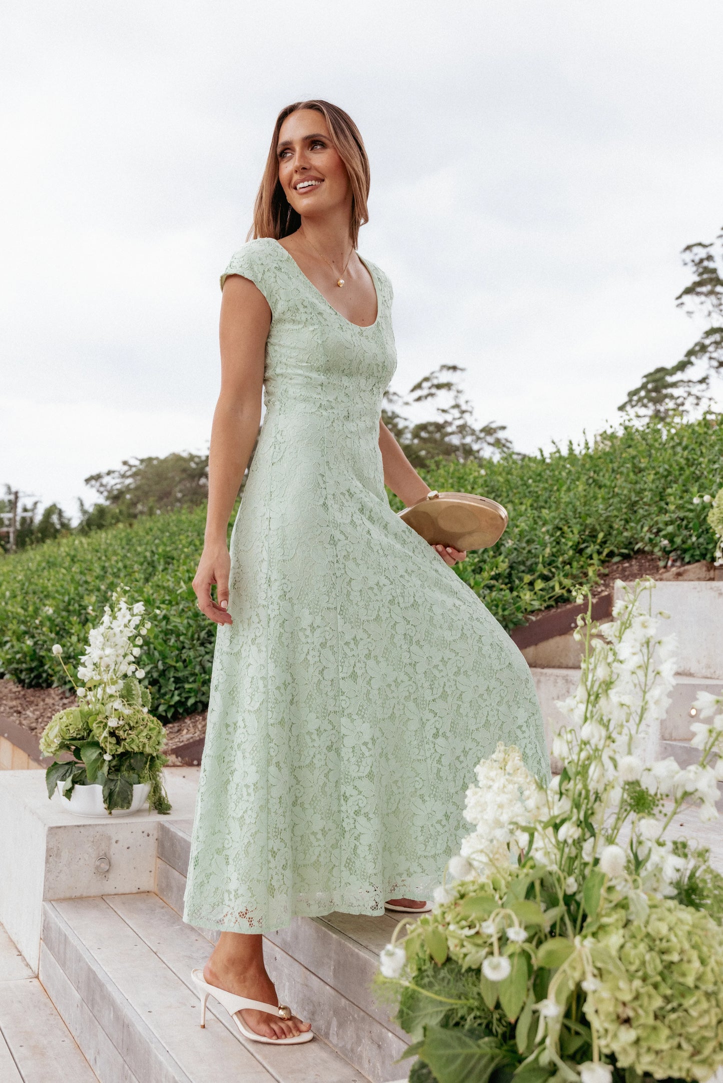 Mapleton Maxi Dress Sage Green Lace