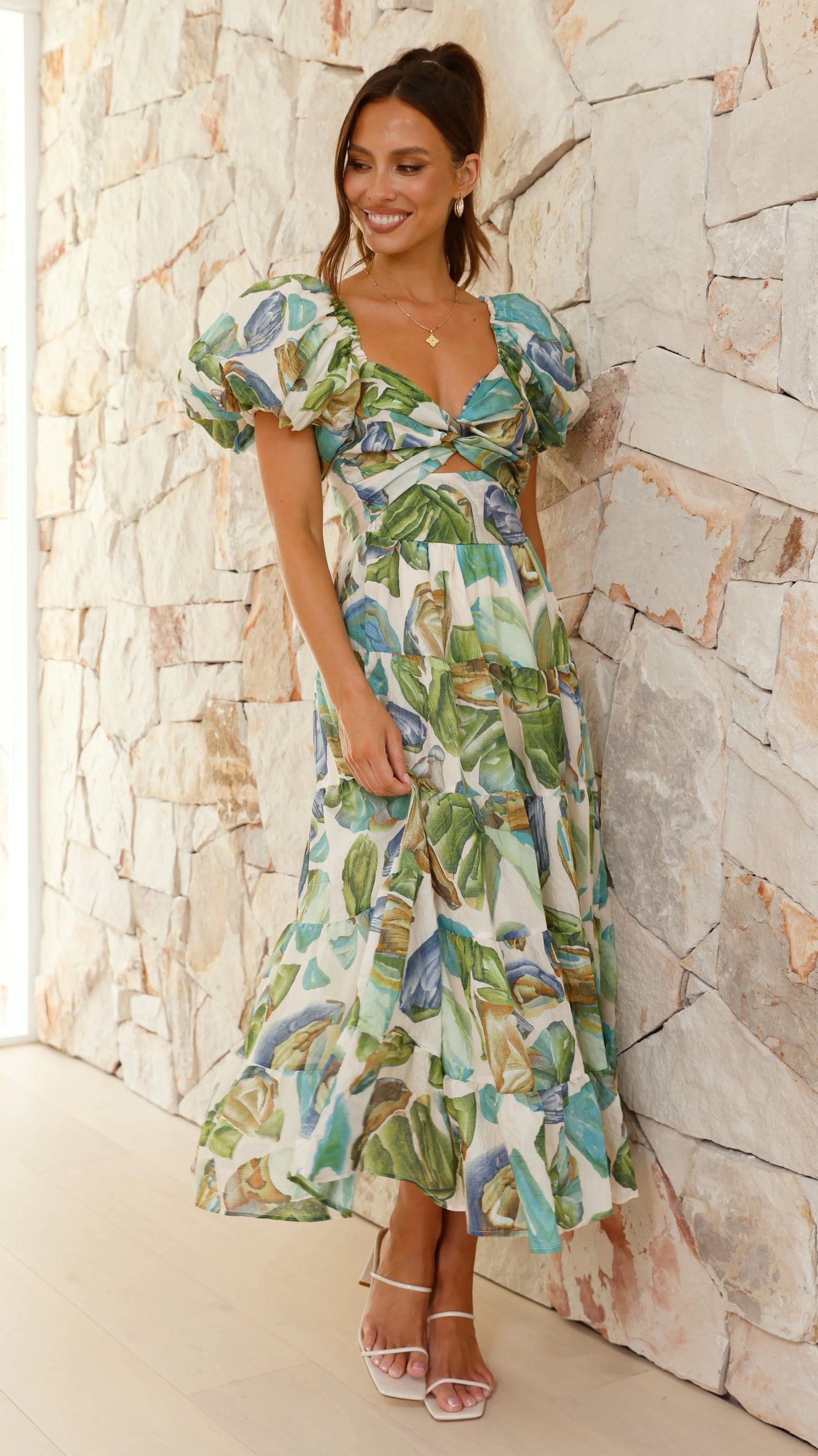 Balthazar Maxi Dress Green Blue Print