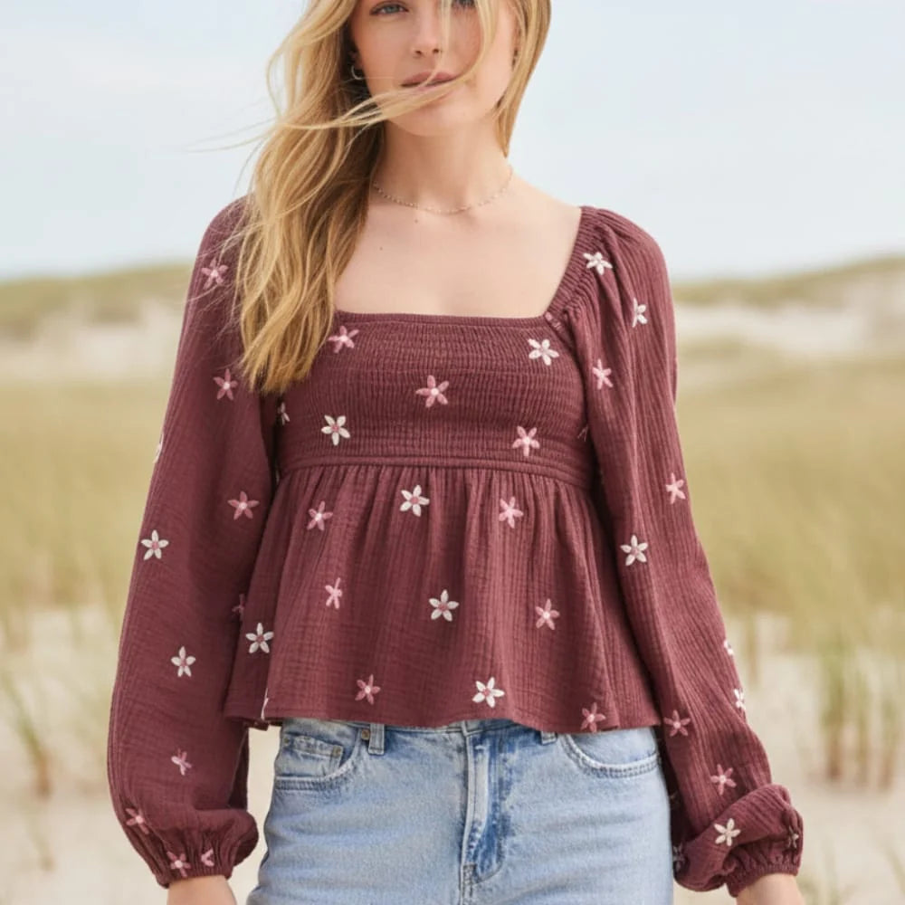 Boho Floral Print Peplum Top