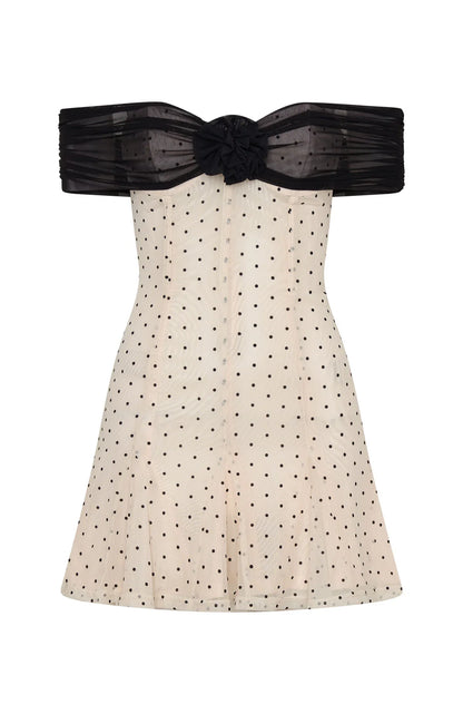 Bliss Mode Mini Dress Cream Black Polka Dot