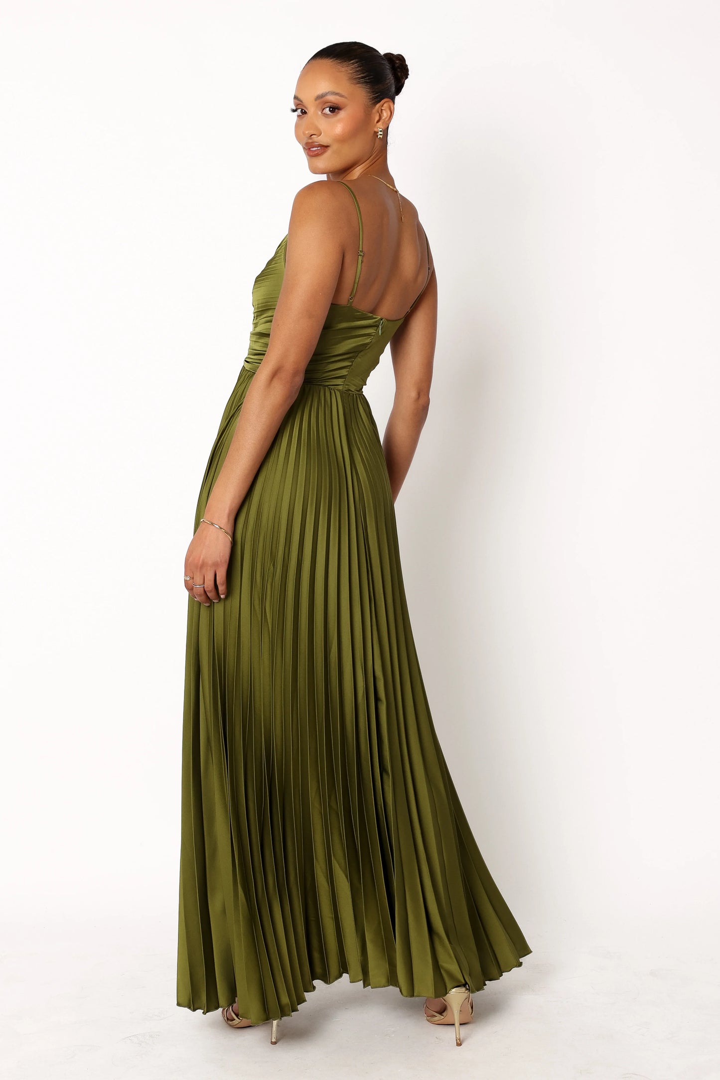 Naira Pleated Maxi Dress Palm Green