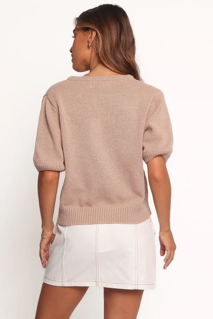 Koskie Tie Knit Top Taupe