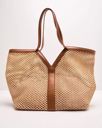 Soft Palms Open Knit Vegan Leather Trim Tote