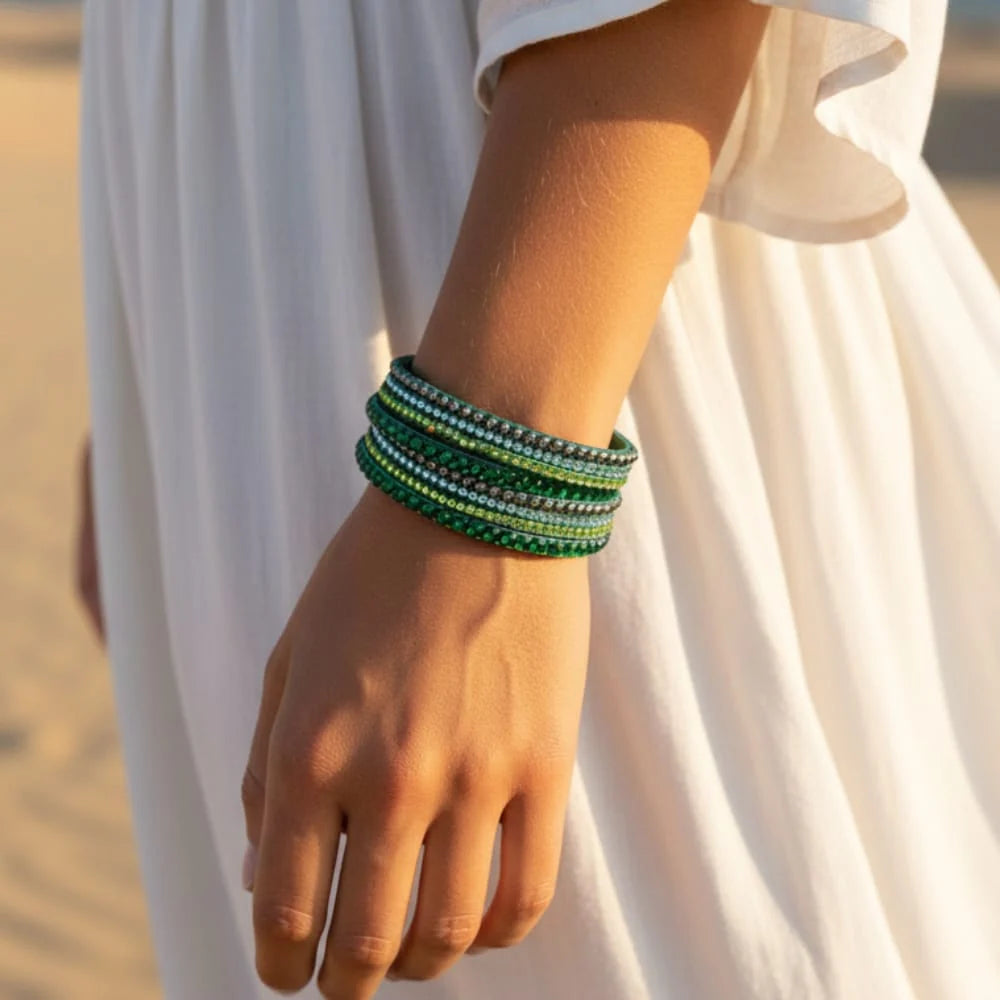 Leather Rhinestone Bracelet