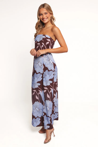 Ottavia Strapless Maxi Dress Blue Poppies