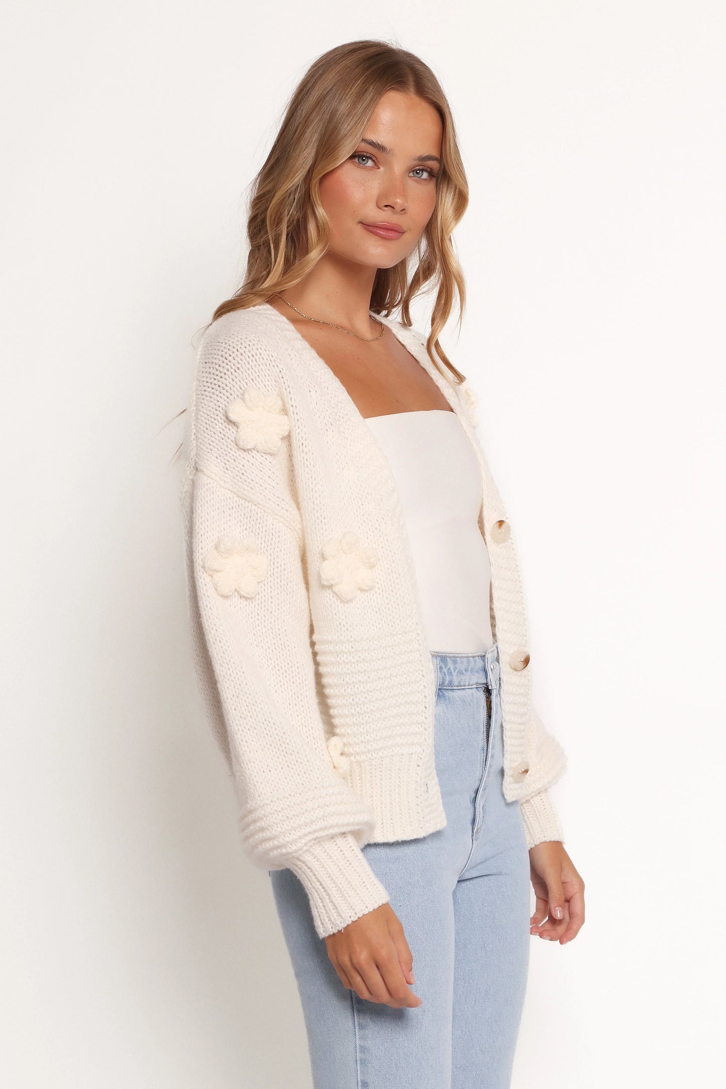 Harlee Flower Cardigan White