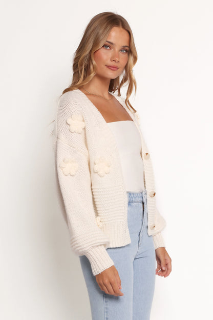 Harlee Flower Cardigan White