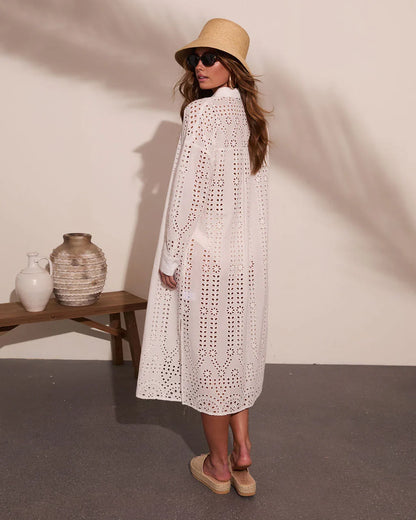 Coconut Moon Cotton Eyelet Cover Up Tunic Top
