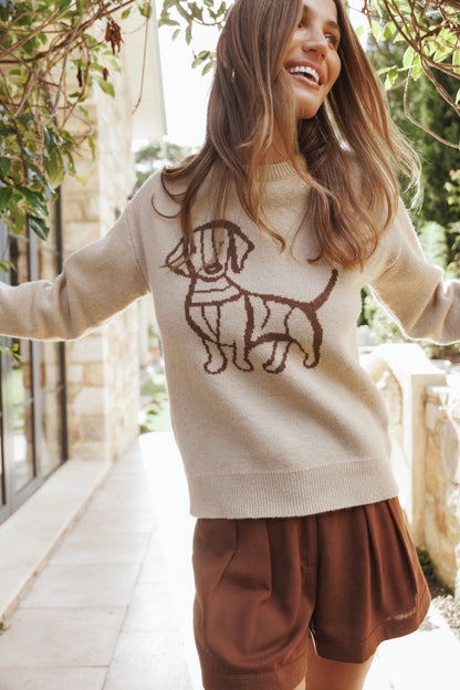 Amber Dachshund Sweater Beige