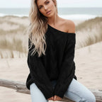 Boho Off Shoulder Cable Knit Sweater