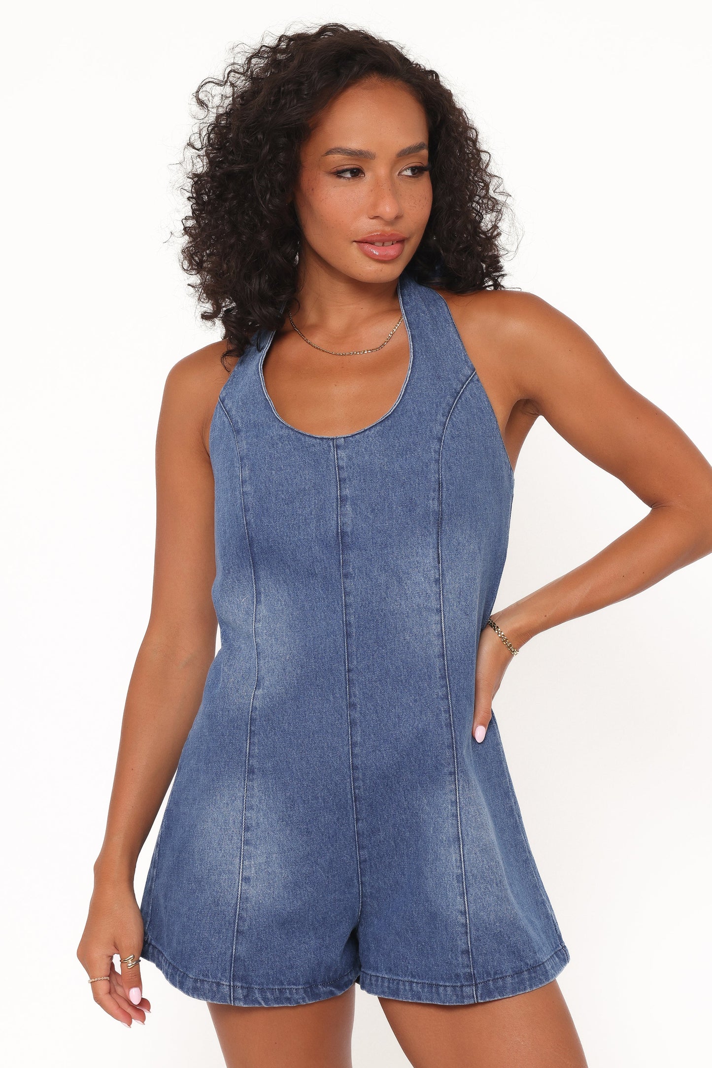 Paityn Denim Romper Dark Wash