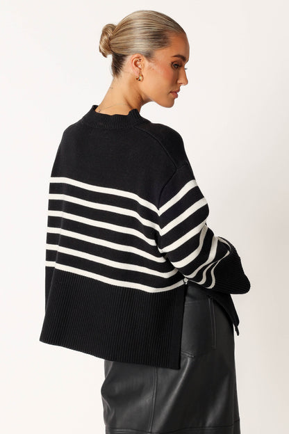 Avalynn Striped Knit Sweater Black White
