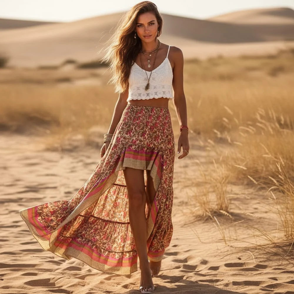 Vintage Floral High Low Maxi Skirt
