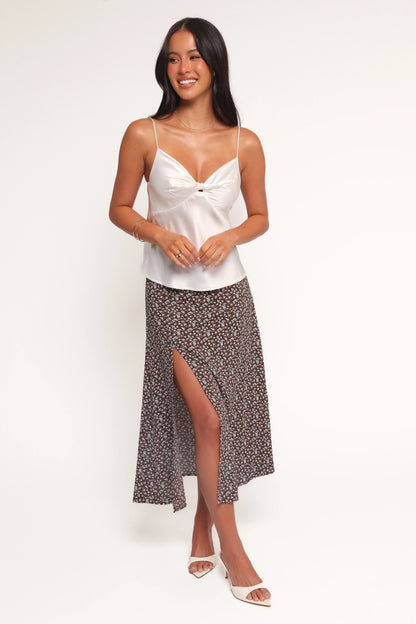 Willow Midi Skirt Brown Blue Floral