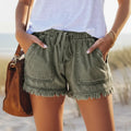 Boho Drawstring Frayed Denim Shorts