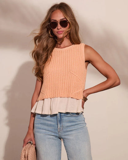 Natural Charm Knit Twofer Peplum Top