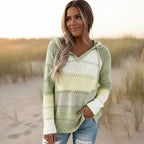 Boho Striped Hooded Knit Pullover Sweater