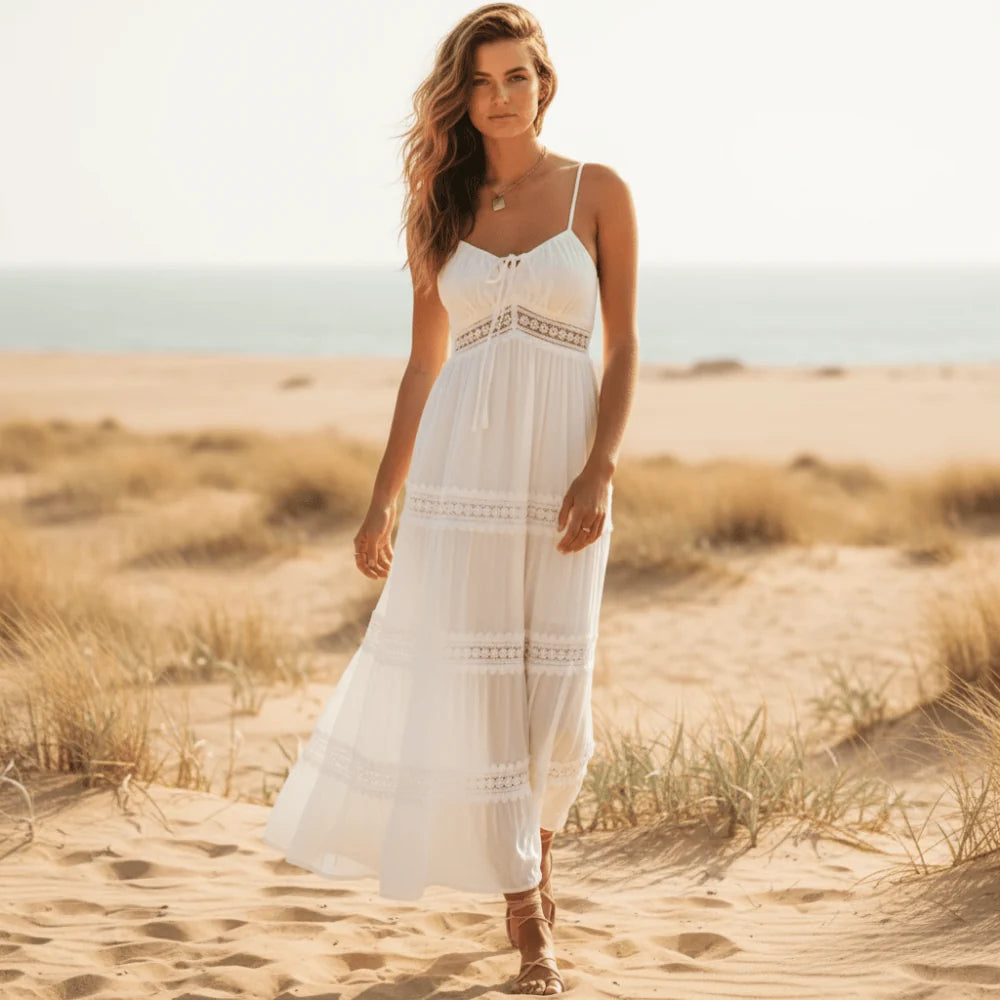 White Boho Long Summer Dress