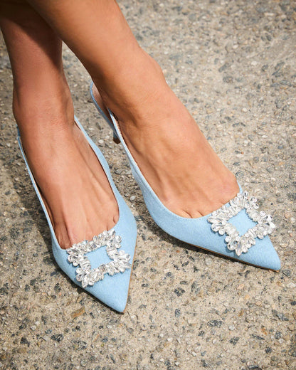 Night Out Embellished Denim Slingback Heels