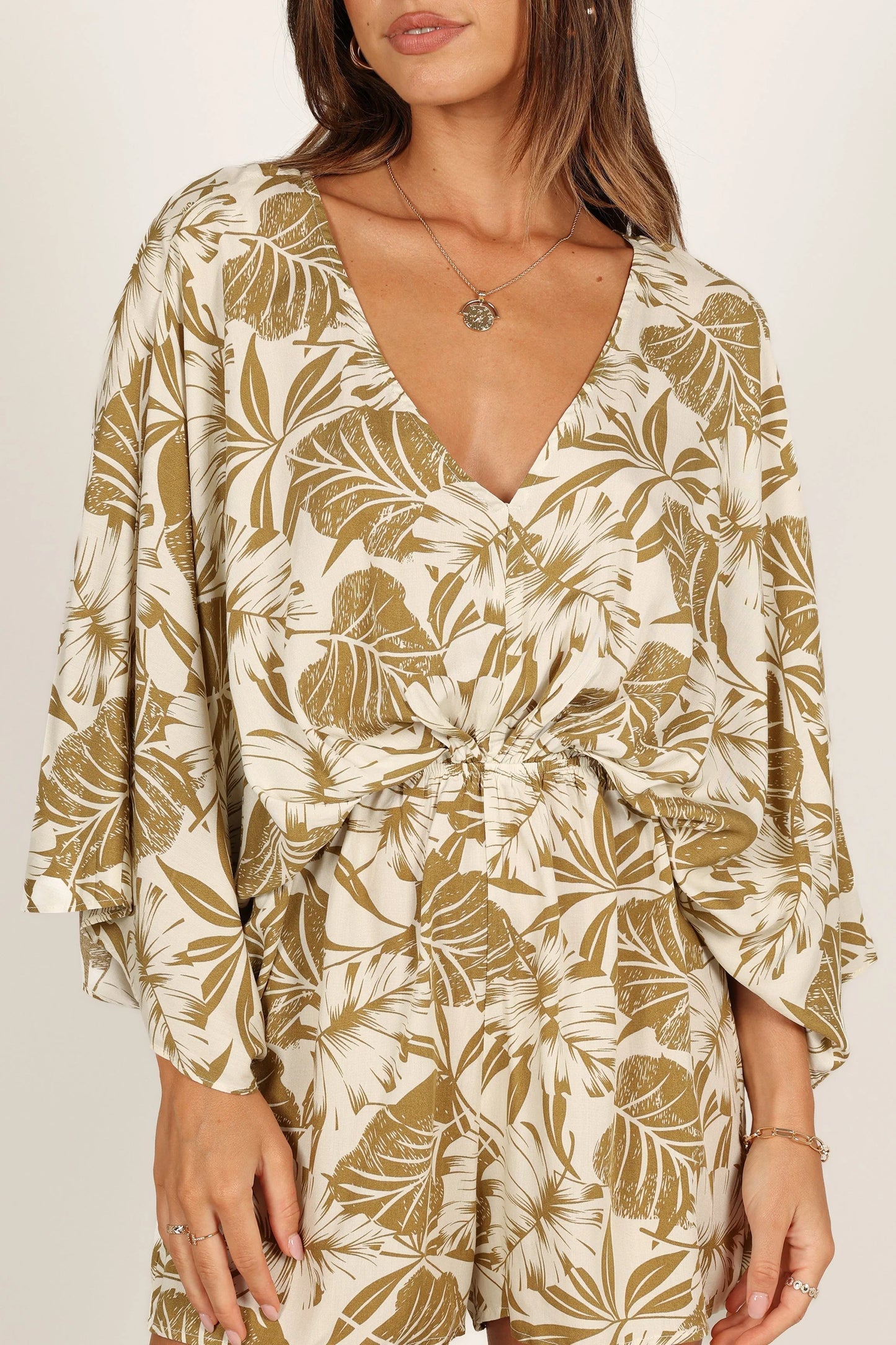Willa Kimono Sleeve Romper Olive