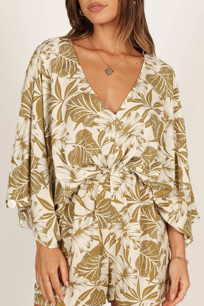Willa Kimono Sleeve Romper Olive
