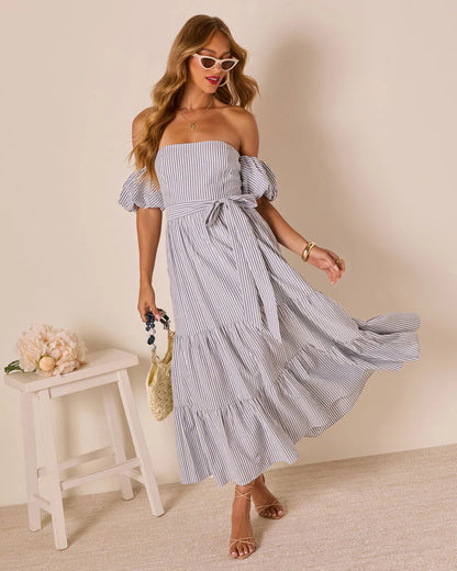 Annah Striped Off The Shoulder Maxi Dress