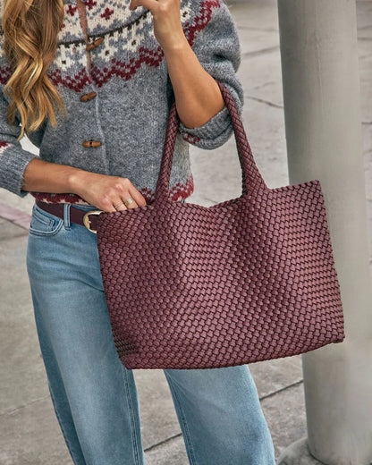 At My Side Woven Leather Tote With Insert