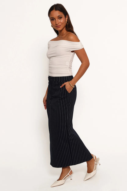 Ellory Midi Skirt Navy Pinstripe