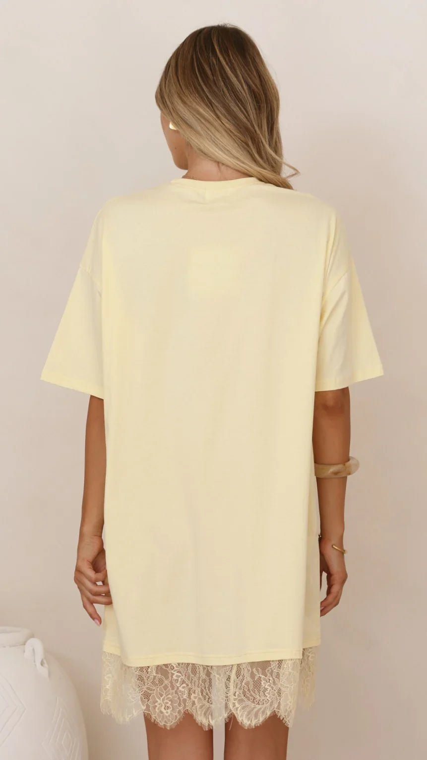 Saya T Shirt Lace Mini Dress Yellow