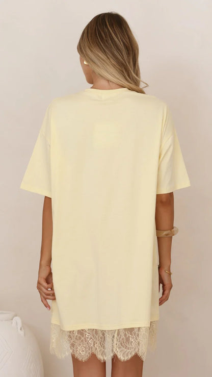 Saya T Shirt Lace Mini Dress Yellow