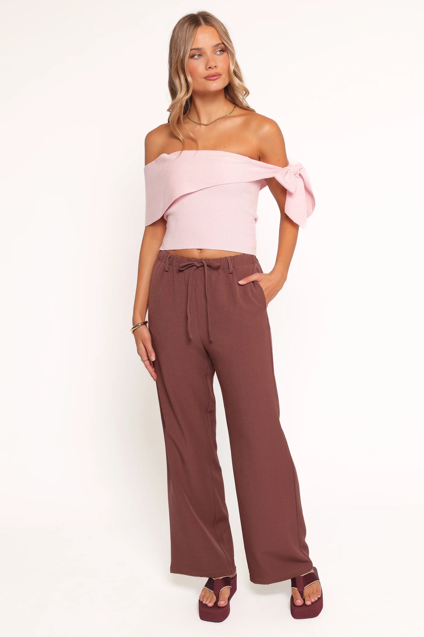 Charama Off Shoulder Knit Top Pink