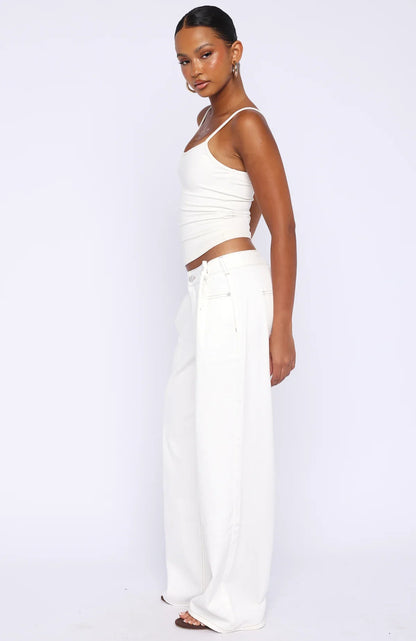 Day At A Time Low Rise Wide Leg Jeans Off White
