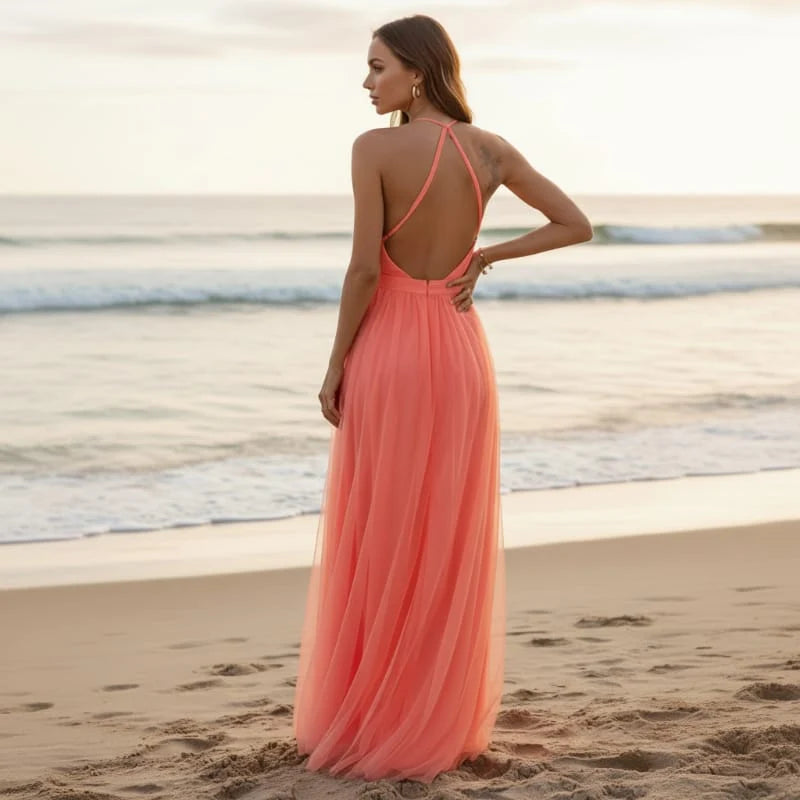 Boho Backless Halter Maxi Dress