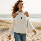 Boho Chic Open Shoulder Knit Sweater