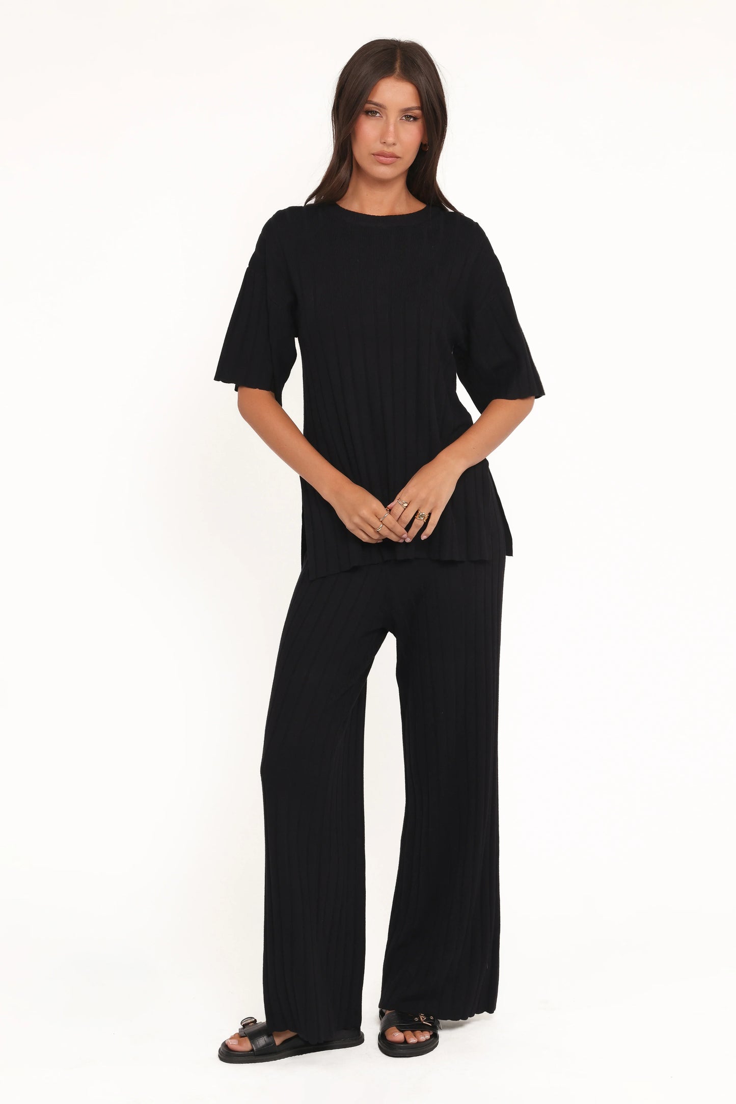 Alix Ribbed Knit Set Black