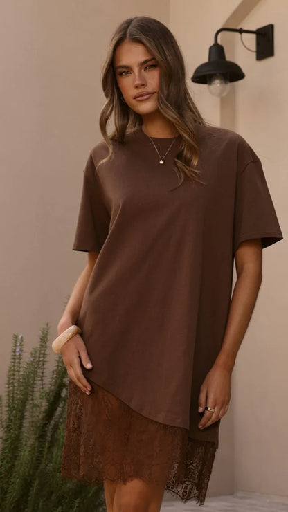 Avei Lace T Shirt Mini Dress Chocolate