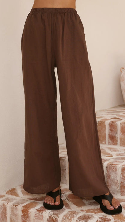 Yuki Strapless Top and Pants Set Chocolate