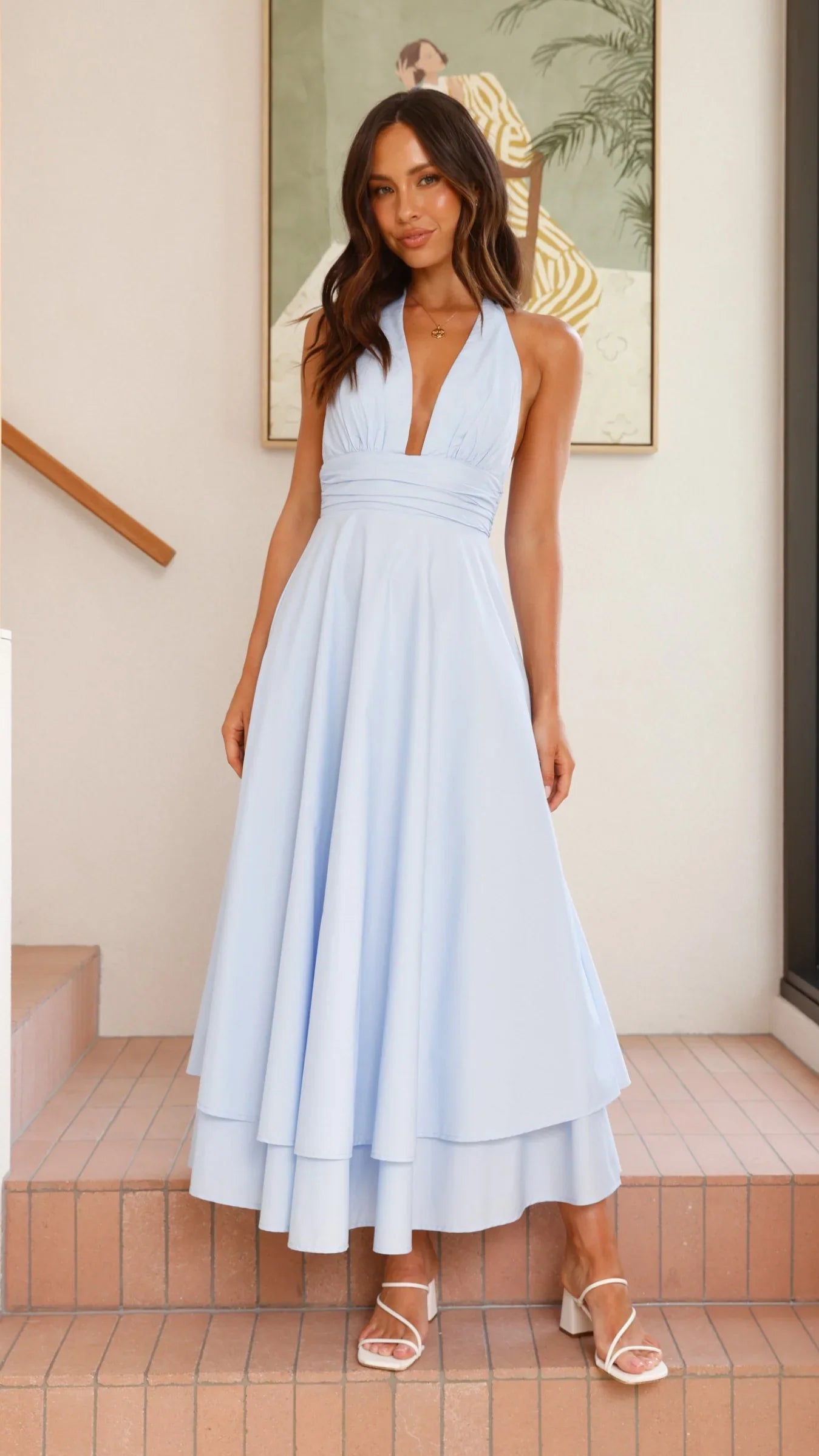 Kathy Halter Neck Maxi Dress Light Blue