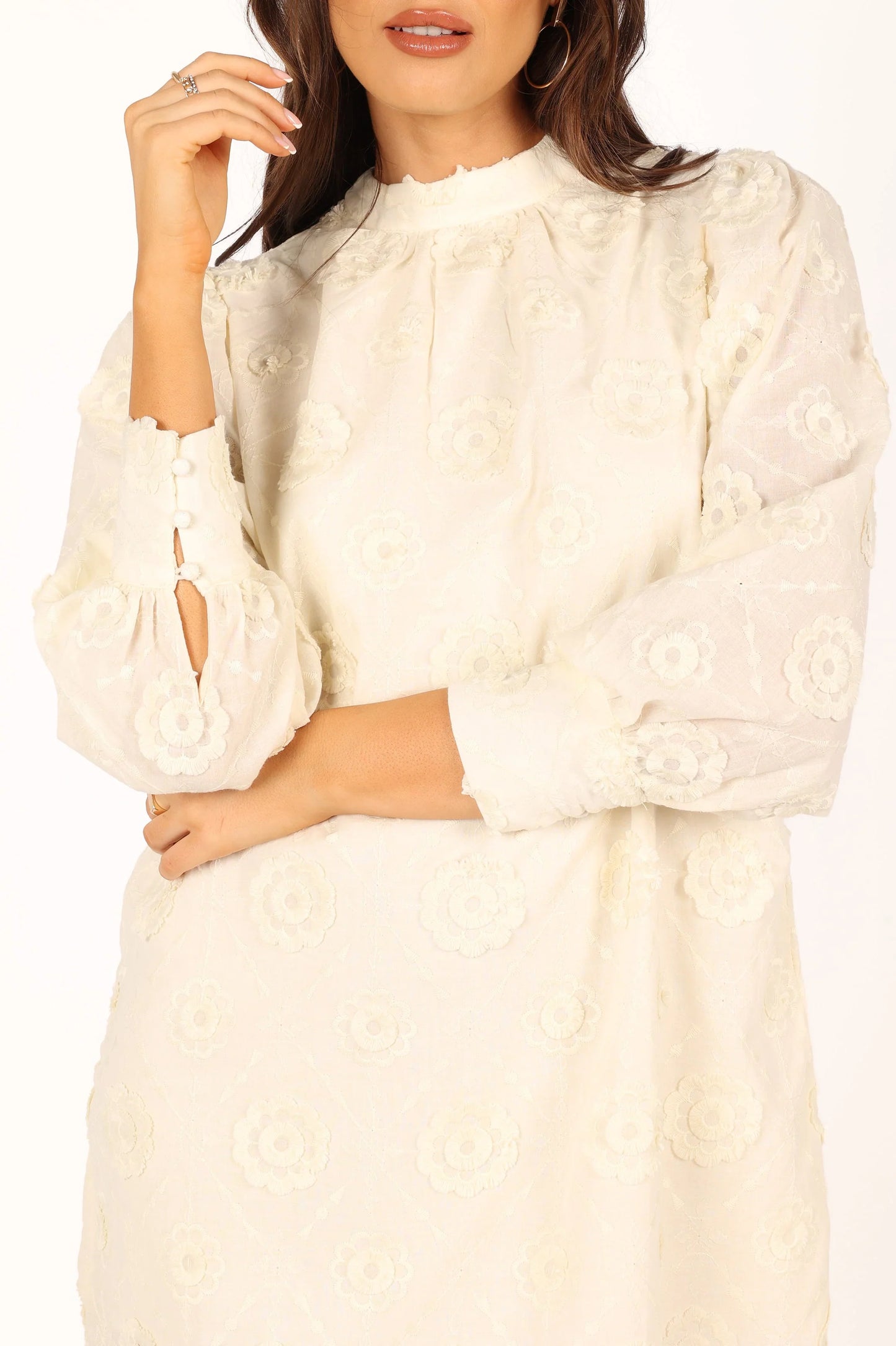 Stefania Long Sleeve Mini Dress Cream