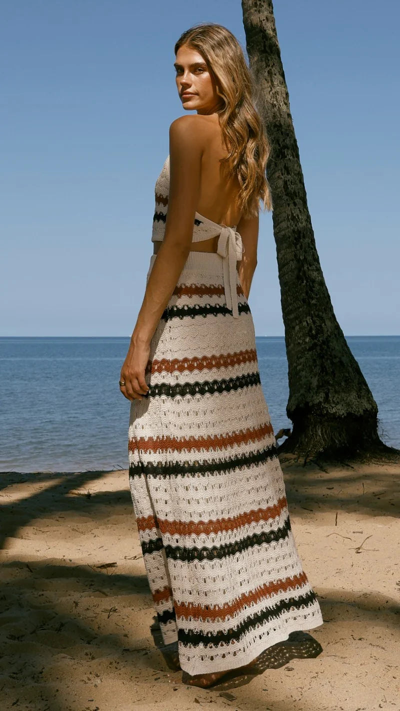 Kamali Halter Neck Top Natural Stripe