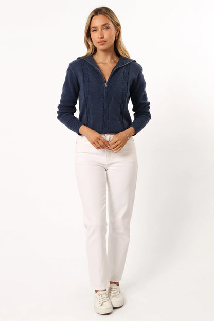 Viara Quarter Zip Knit Sweater Navy