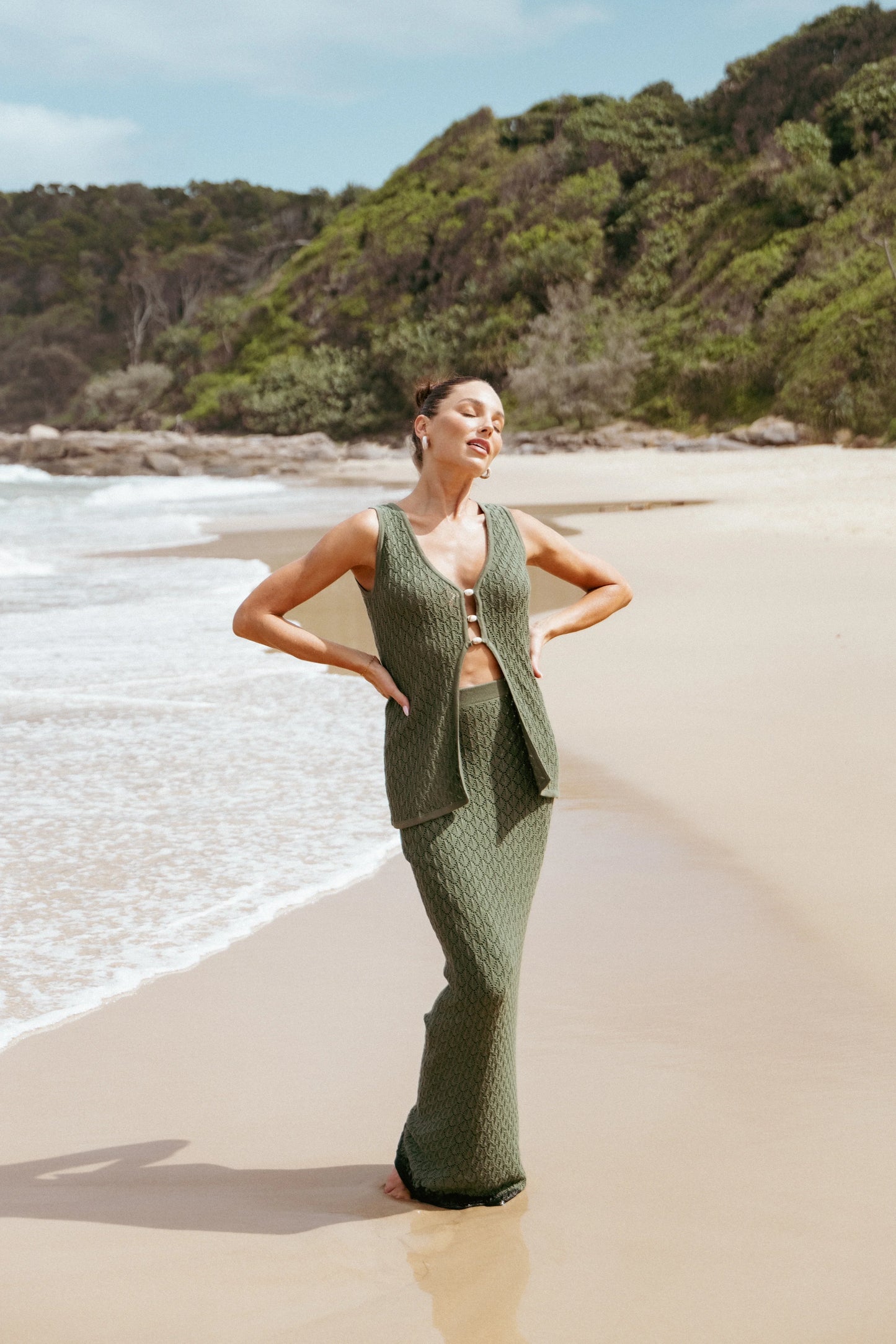 Asplie Knit Maxi Skirt Olive