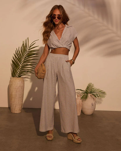 Weekend Trip Pinstripe Wide Leg Pants