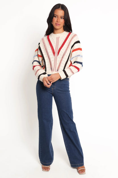 Marie Stripe Knit Sweater White