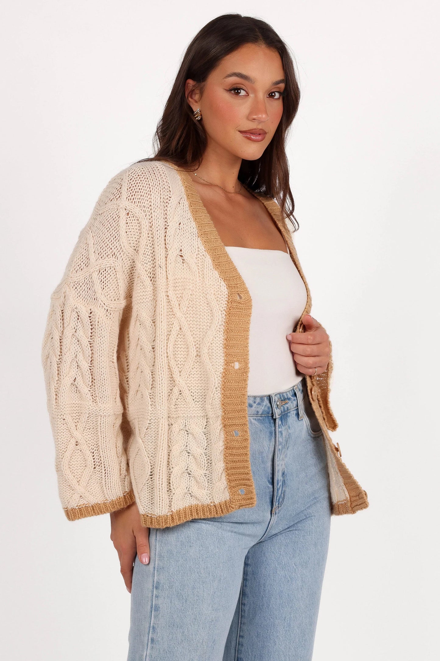 Zina Contrast Cardigan Tan