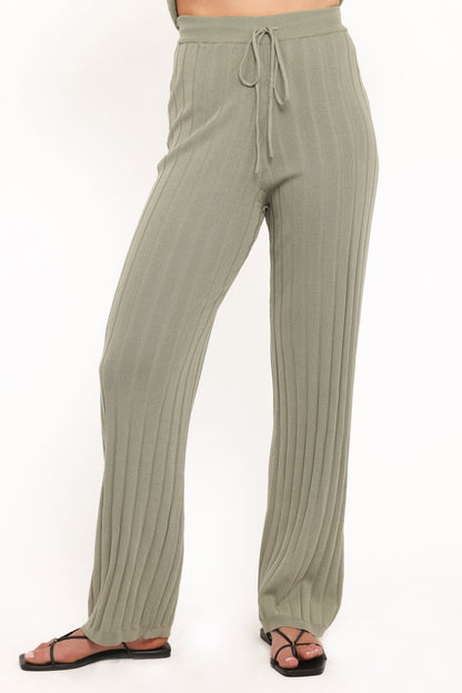 Yulissa Wide Ribbed Pant Set Khaki Green