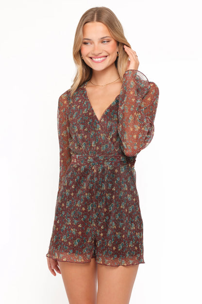 Rhiannon Long Sleeve Romper Brown Floral