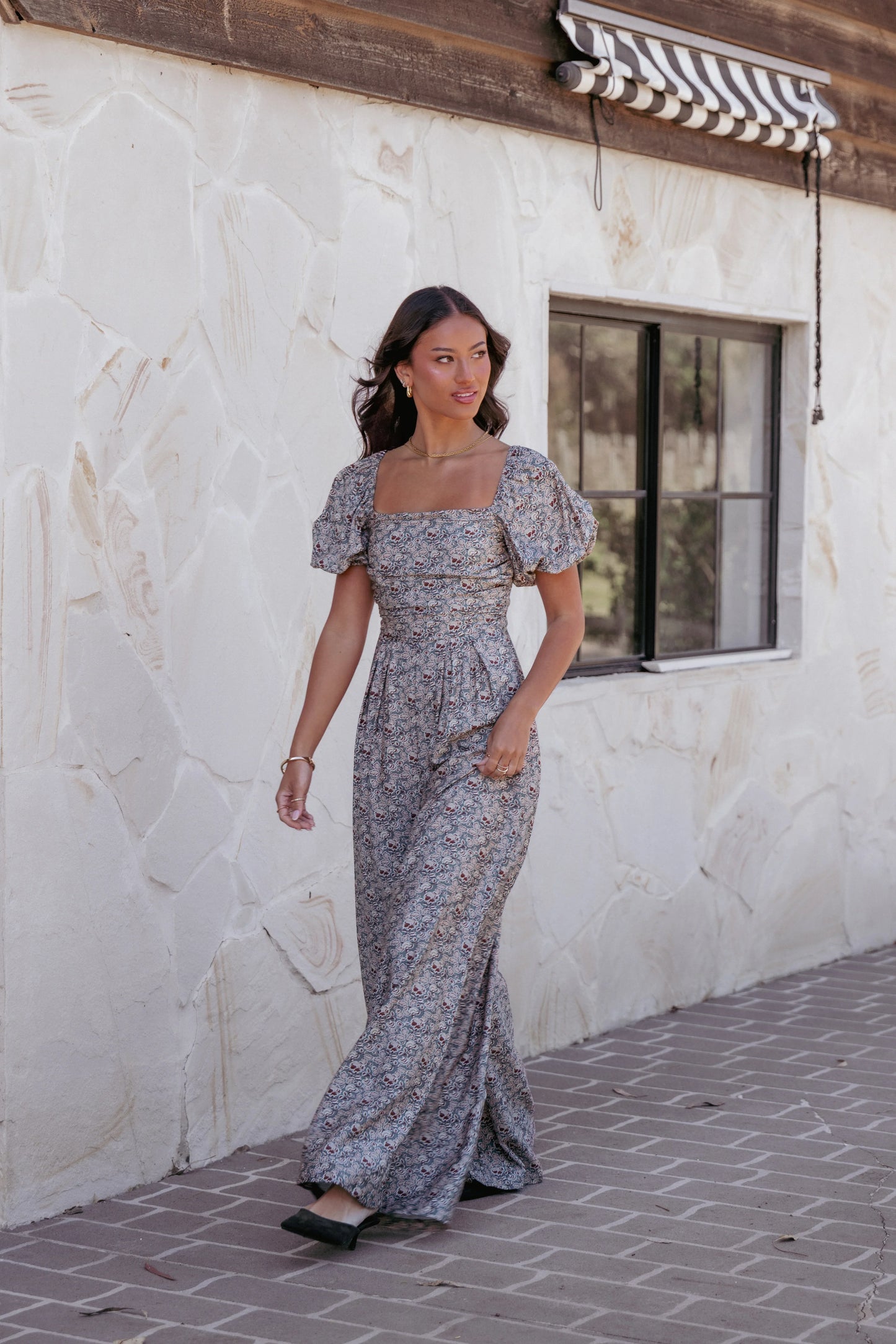 Jayda Puff Sleeve Jumpsuit Grey Floral